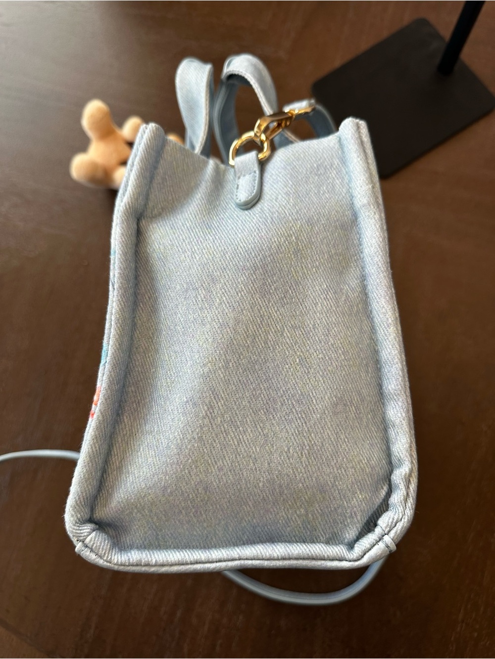 Betsey Johnson Light Blue Denim Tote with Teddy Charm w/ removable strap - Picture 15 of 16